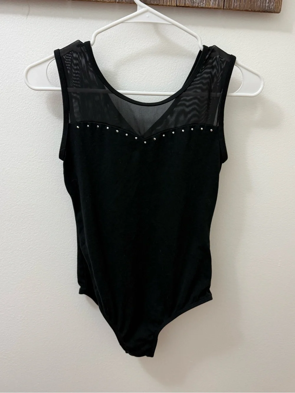Cat & Jack XL 14-16. Black Mesh Panel Studded Leotard